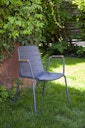 Cinas Balkon-Set ELLEN / PARC, Kaffeetisch Ø 80 cm + 2 Sessel, Aluminium Anthrazit / Teak