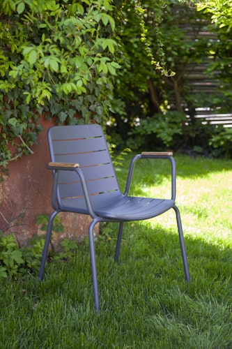 Cinas Balkon-Set ELLEN / PARC, Kaffeetisch Ø 80 cm + 2 Sessel, Aluminium Anthrazit / Teak