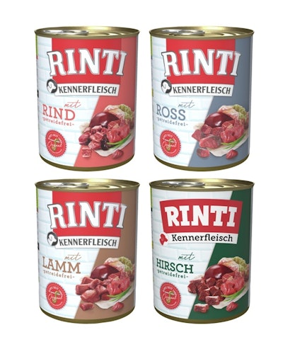 RINTI Kennerfleisch Dose 24 x 800g Mixpaket (Rind,Ross,Lamm,Hirsch) Hundenassfutter