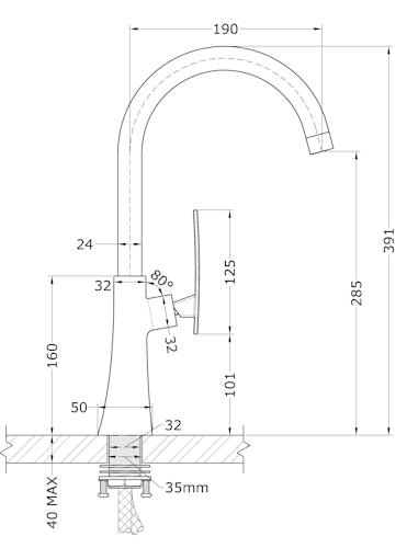 Wasserhahn Küchenarmatur, LEAF, mit 360° schwenkbarem U-Auslauf, Verchromt
