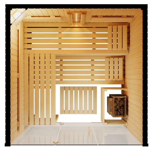 Abverkaufsmodell Infraworld Sauna Panorama Complete 208 Fichte - 75 mm Multifunktionssauna inkl. 5-teiligem gratis Zubehörset