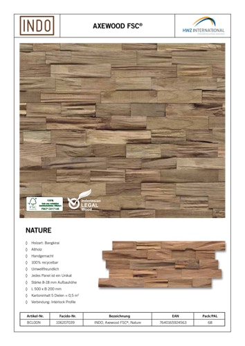 INDO rustikale Holzwandverkleidung Axewood BCL00N Natur