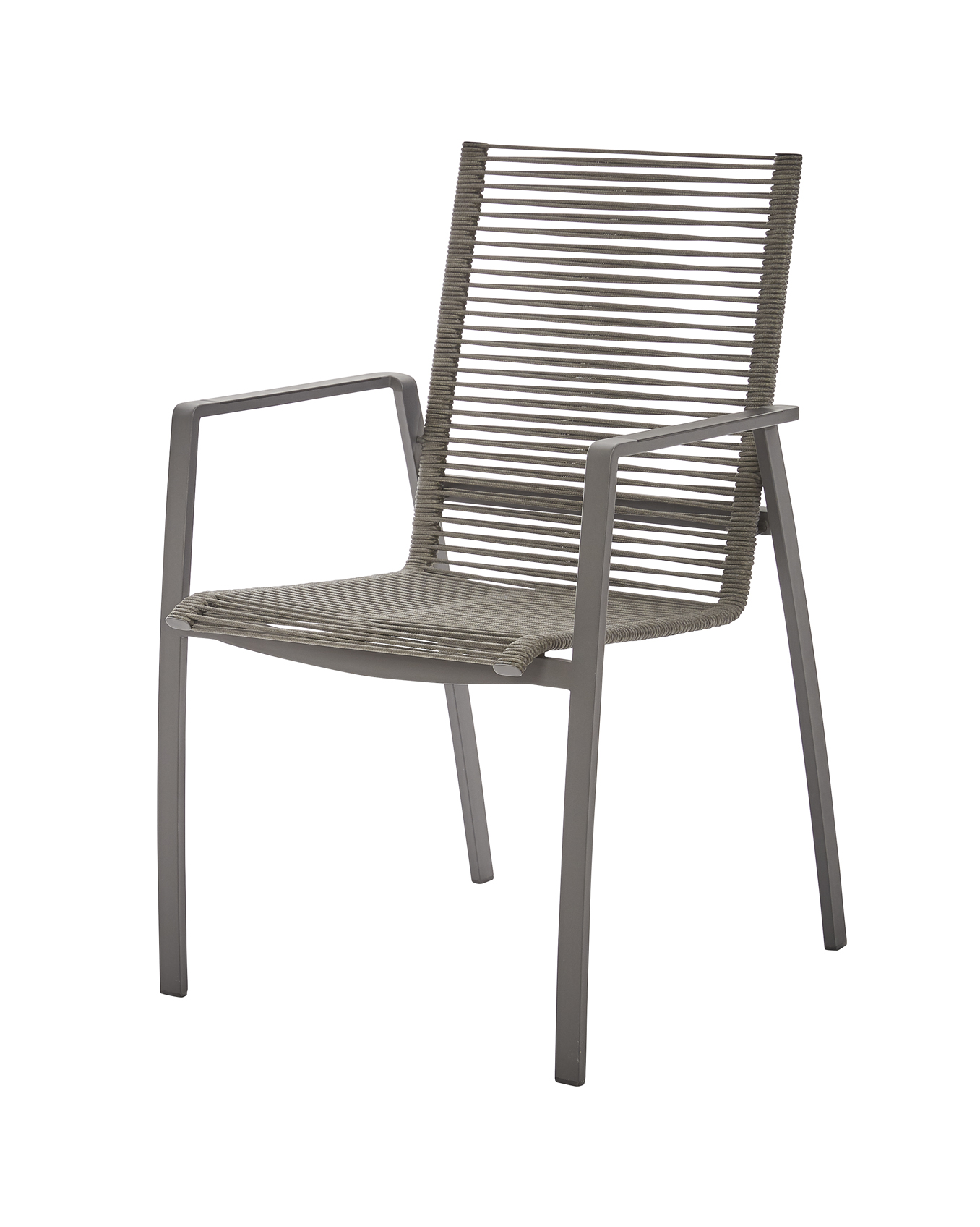 Diamond Garden Stapelstuhl VALENCIA, Edelstahl Dunkelgrau / Rope Grau / Alu-Armlehnen