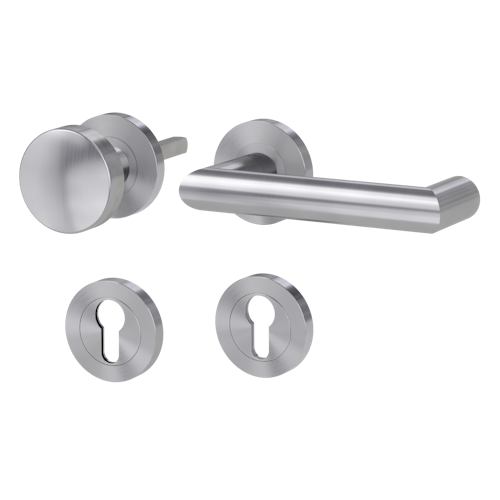 Griffwerk LUCIA PROFESSIONAL Schraubtechnik FS Panik -Edelstahl matt  Rosettengarnitur -Schraubt. -Knopf R2 -WR -Stift 9mm -TS 38-50mm