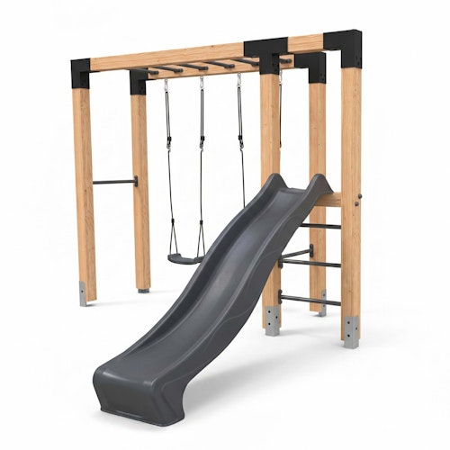 EXIT Holz-Monkeybar Linea Robust 110 mit Doppelschaukel, Rutsche und Reckstange