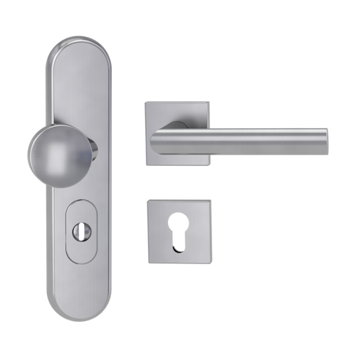 Griffwerk TITANO Kombi SB_882 ES1 (S2) -Edelstahl matt Kombi-Schutzbeschlag -Knopf/Drücker -mit Griff OVIDA QUATTRO Klippt. -EM -R -ZA, 72mm -TS 38-50