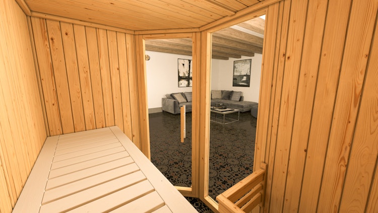 Weka Elementsauna Varberg 1 Trend mit Eckeinstieg & weiß lasierten Fronten - 68 mm