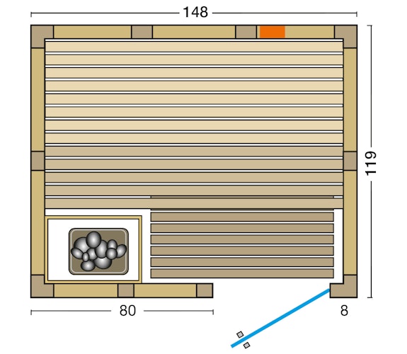 Infraworld Sauna Vitalis 148 Complete - 40 mm Massivholzsauna inkl. 5-teiligem gratis Zubehörset