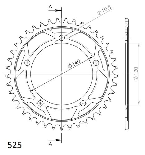 Supersprox Stahl-Kettenrad 525 41Z (Schwarz)