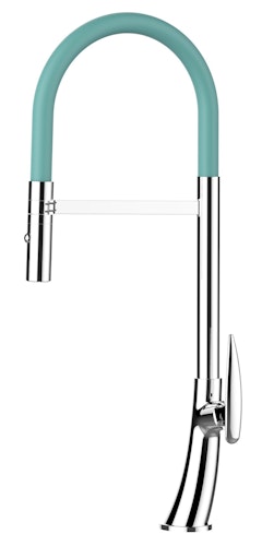 Wasserhahn Küchenarmatur, LEAF, mit 360° schwenkbarem Auslauf, abnehmbare 2 strahl Handbrause, Verchromt / Türkis