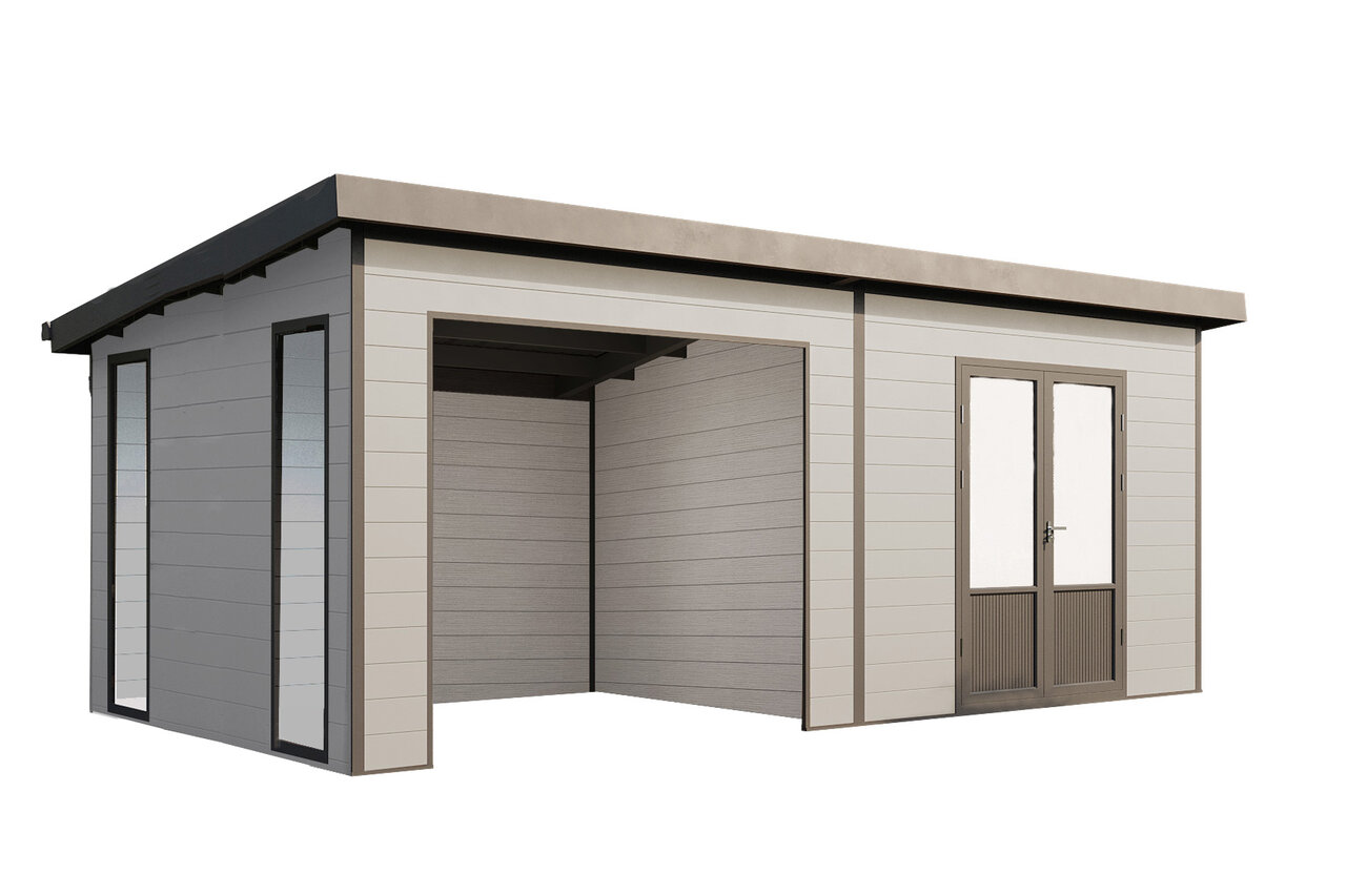 Wolff Finnhaus WPC Gartenhaus Tona 6030 mit Wandpaket - 28 mm Hellgrau