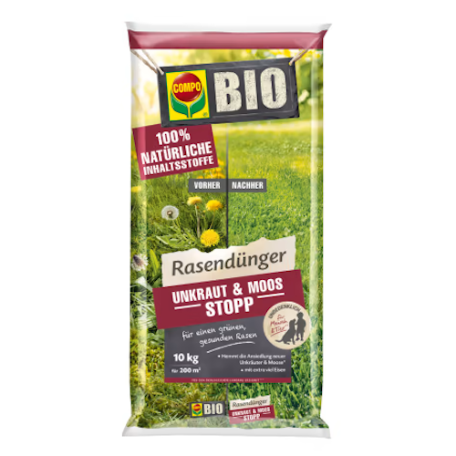 COMPO BIO Rasendünger Unkraut & Moos Stopp 10 kg für 200 m²