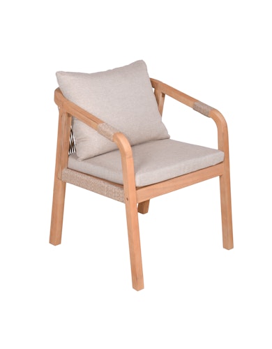 Garden Pleasure Gartenmöbel Set BOGOTA, Tisch 150 x 85 + 4 Sessel, Akazie / Rope Hellgrau / Kissen 100 % Polyester Hellgrau