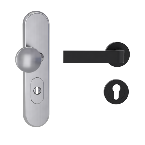 Griffwerk TITANO Kombi SB_882 ES1 (S2) -Edelstahl matt Kombi-Schutzbeschlag -Knopf/Drücker -mit Griff DESM GRAPH -GSC -rund -L -ZA, 72mm -TS 38-50