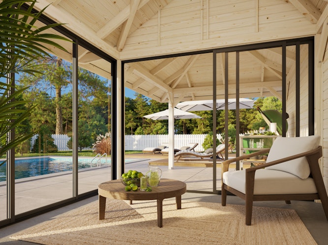 Palmako Pavillon Bianca 16,6 m² Set 505 Slide Plus mit Isolierglas-Schiebetüren