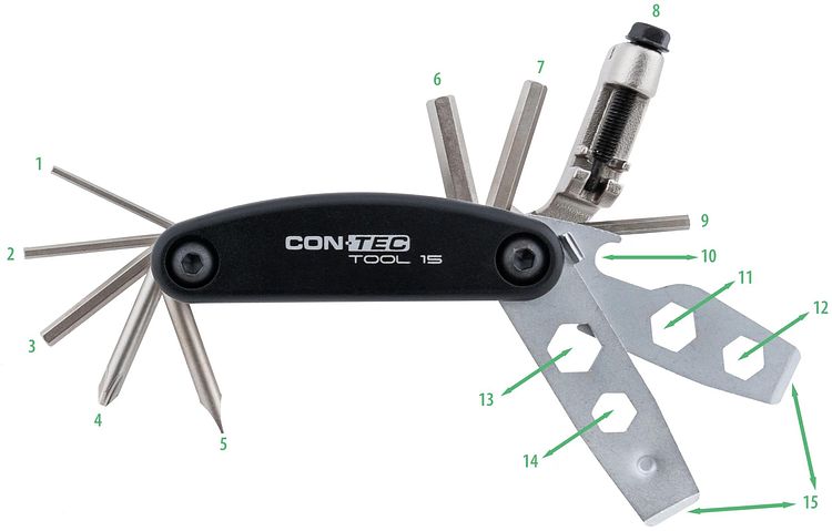 CONTEC Multifunktionswerkzeug Tool 15 schwarz/silber
