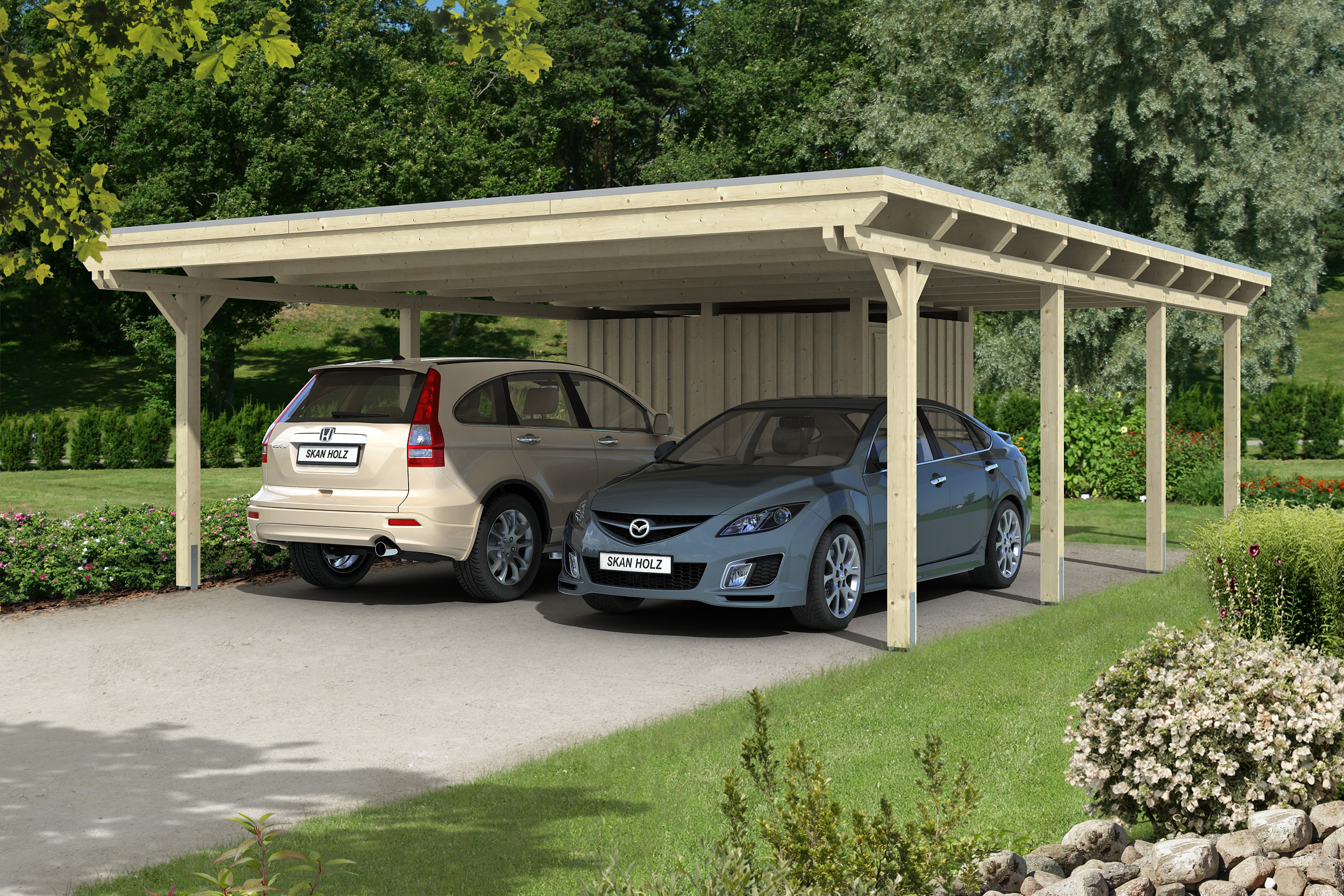 Skan Holz Emsland Flachdach Carport-613x846cm-unbehandelt Holzcarport