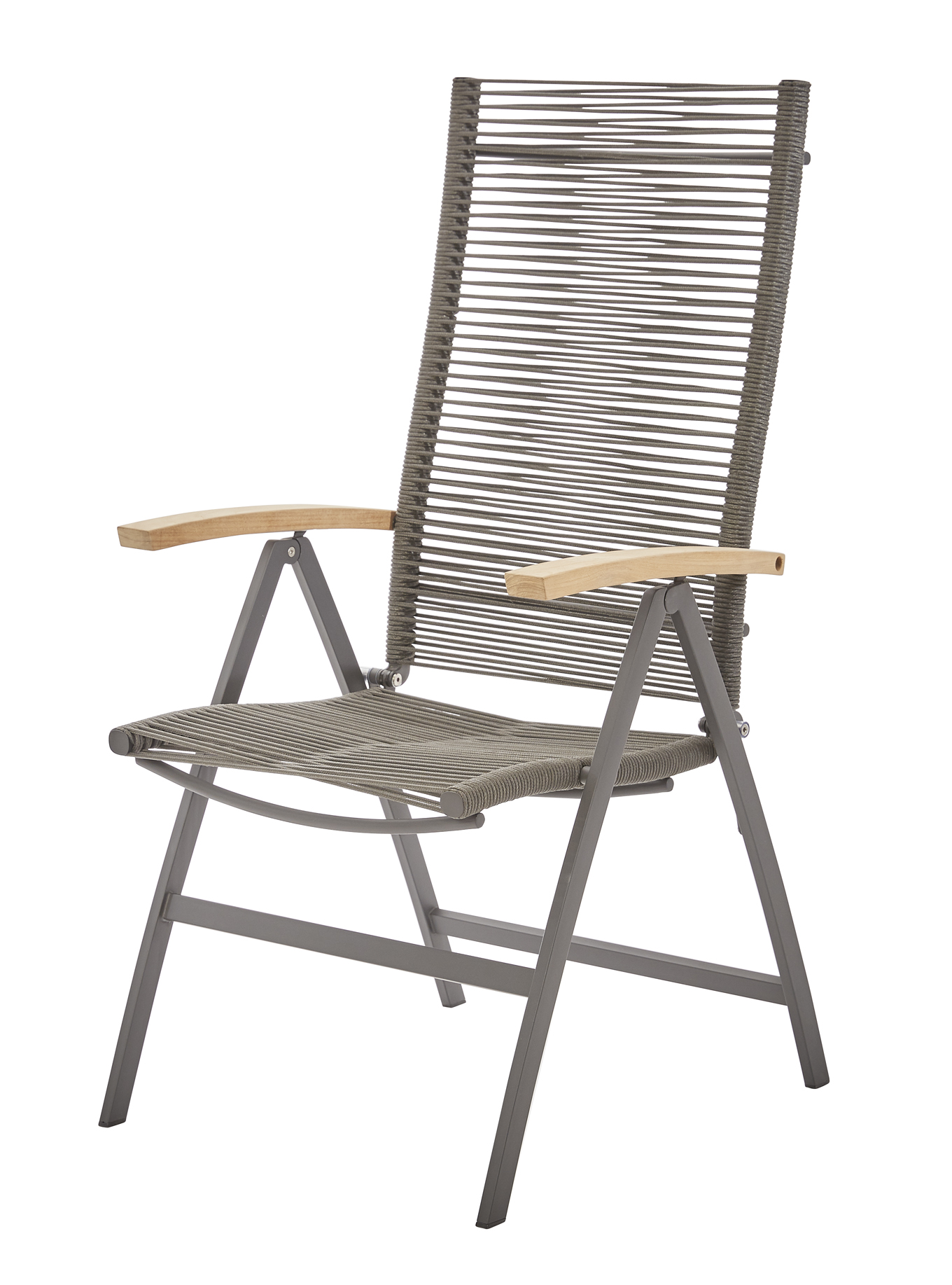Diamond Garden Hochlehner VALENCIA, Edelstahl Dunkelgrau / Rope Grau / Premium Teak-Armlehnen