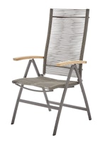 Diamond Garden Hochlehner VALENCIA, Edelstahl Dunkelgrau / Rope Grau / Premium Teak-Armlehnen