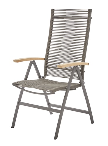 Diamond Garden Hochlehner VALENCIA, Edelstahl Dunkelgrau / Rope Grau / Premium Teak-Armlehnen