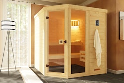 Weka Massivholz-Elementsauna Laukkala 3 mit Glastür+Fenster - 38 mm mit Eckeinstieg