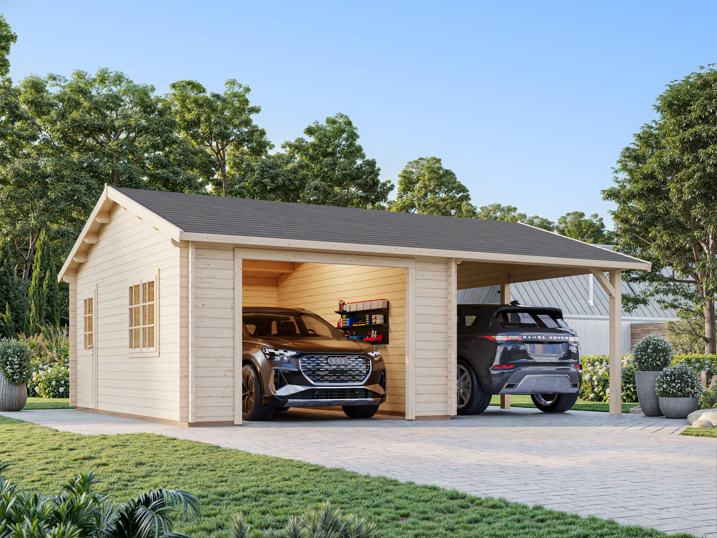 Palmako Garage Roger 19,0 + 16,2 m² - 44 mm - ohne Tor