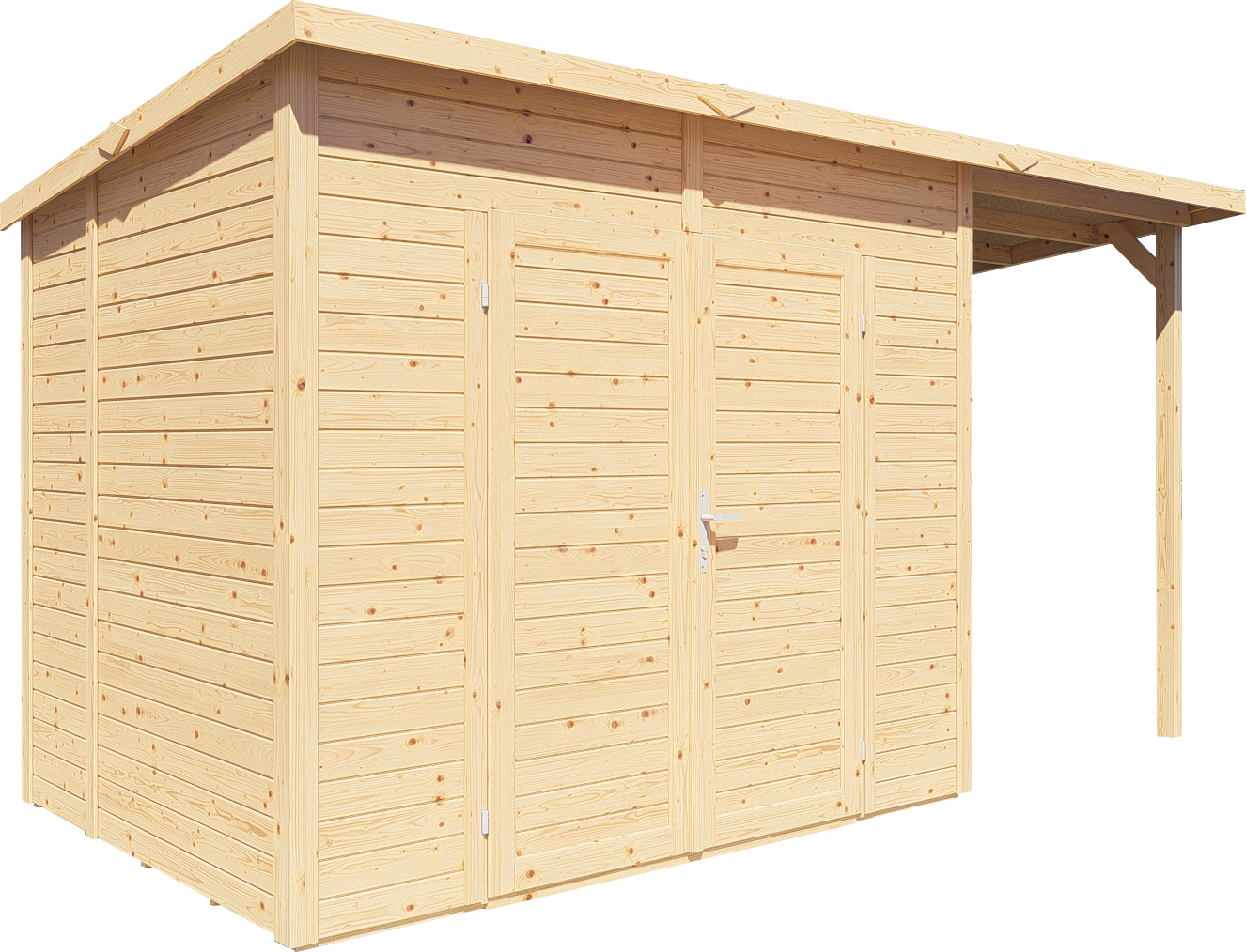 Bertilo Gerätehaus Timmo 4 Plus inkl. Anbaudach - 19 mm naturbelassen