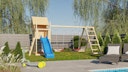 Akubi Kinderspielturm Frieda mit Anbau, Rutsche und Doppelschaukelanbau mit Klettergerüst (Set C)
