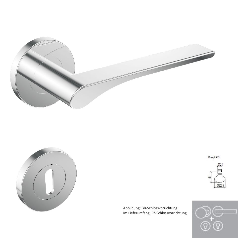 Griffwerk Wechselgarnitur SIEGER DESIGN LEAF LIGHT K4 -Edelstahl poliert
