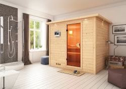 Karibu Sauna Sonara - Massivholzsauna mit Fronteinstieg 38 mm inkl. gratis Sauna-Zubehörset im Wert von 234,94 €