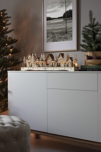 Konstsmide LED Holzsilhouette naturfarben Dorf 18 Dioden