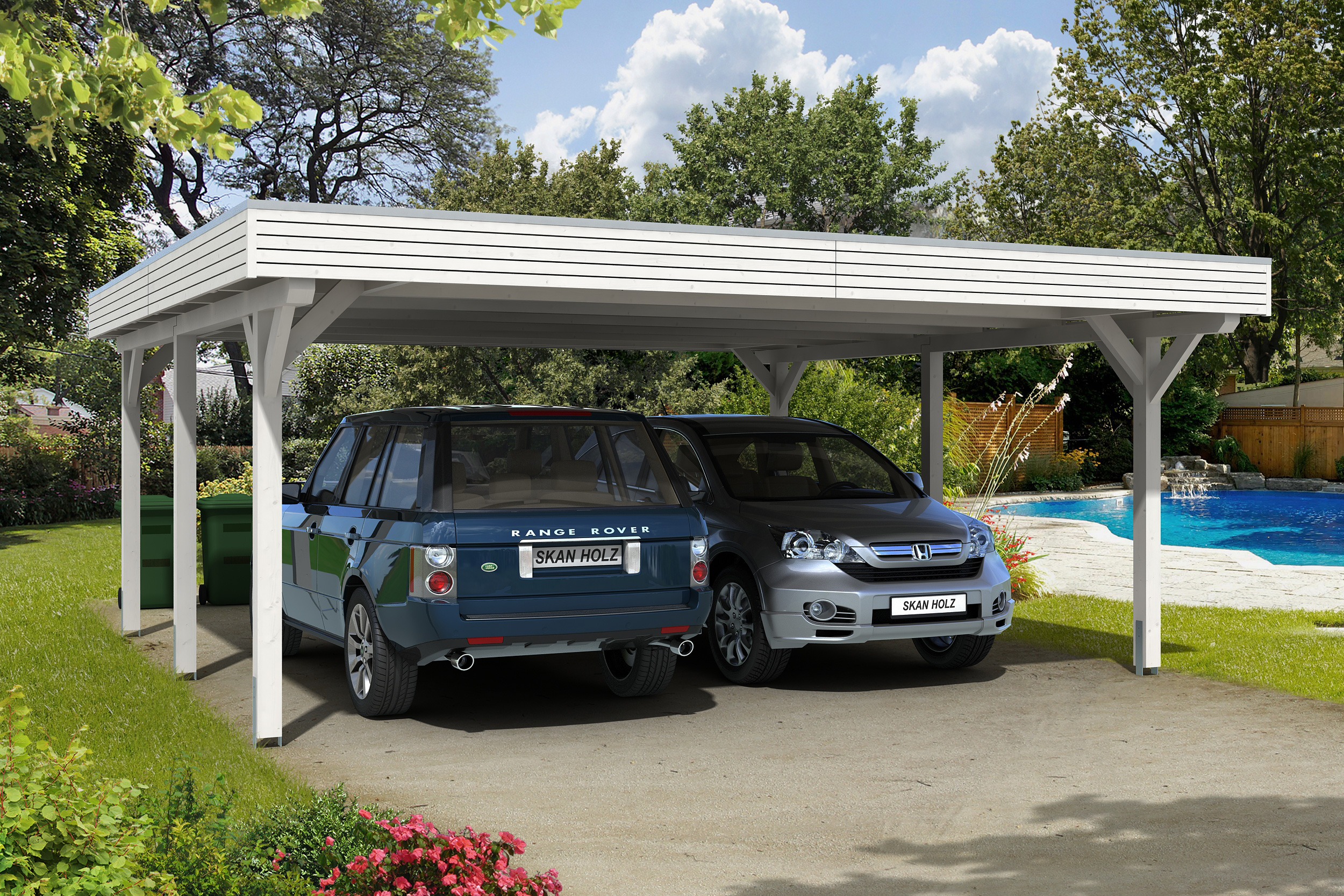 Skan Holz Spessart Doppelcarport Gr.1 611x604cm weiss Holzcarport
