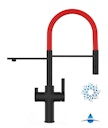 Vorschaubild 4 Wege Wasserhahn Küchenarmatur, FC, mit 360° schwenkbarem Auslauf, abnehmbare 2 strahl Handbrause, Schwarz Matt / Rot
