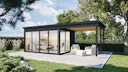 Wolff Finnhaus Gartenhaus Studio 44-D mit Seitendach sowie Alu-Eckverkleidung/Schiebetür (Starletta)