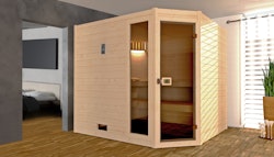 Weka Sauna Valida Eck Gr. 3 mit Glastür+Fenster - Massivholzsauna 38 mm mit Eckeinstieg