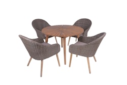 Garden Pleasure Gartenmöbel Set FREMONT / PUEBLO, Tisch Ø 110 + 4 Sessel, Akazie / Polyrattan Anisbraun / Kissen 100 % Polyester Taupe