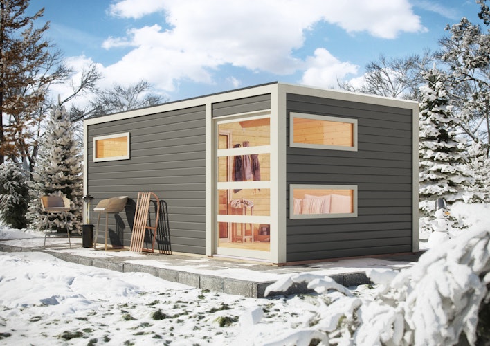 Karibu Gartensauna Saunahaus Hygge inkl. Vorraum, terragrau inkl. gratis Sauna-Zubehörset im Wert von 234,94 €