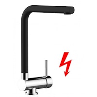 NIEDERDRUCK Wasserhahn Vorfenster Küchenarmatur, Umklappbar 6 CM, mit 360° schwenkbarem L-Auslauf, Verchromt / Schwarz Granit