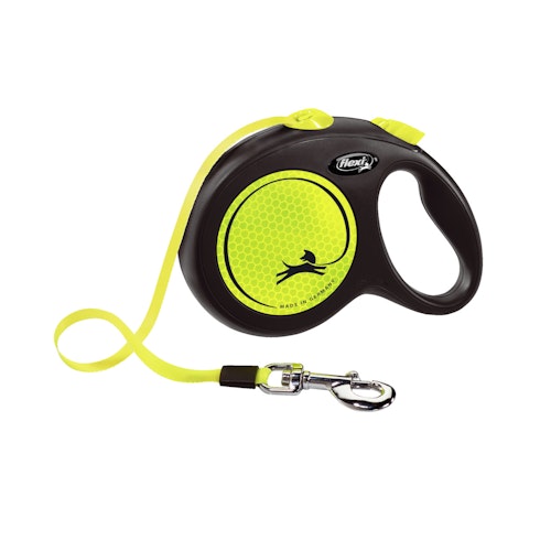 flexi New NEON Gurt 5m schwarz/neongelb Roll-Leine für Hunde