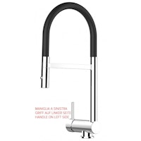 Wasserhahn Vorfenster Küchenarmatur, Umklappbar 6 CM, LINKER HEBEL, mit 360° schwenkbarem Auslauf abnehmbare 2 strahl Handbrause, Verchromt / Schwarz