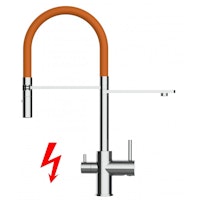 NIEDERDRUCK 3 Wege Wasserhahn Küchenarmatur, FL, mit 360° schwenkbarem Auslauf, abnehmbare 2 strahl Handbrause, Verchromt / Orange