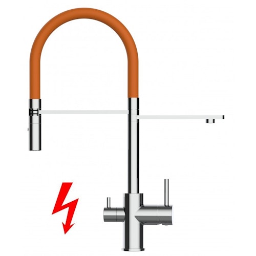 NIEDERDRUCK 3 Wege Wasserhahn Küchenarmatur, FL, mit 360° schwenkbarem Auslauf, abnehmbare 2 strahl Handbrause, Verchromt / Orange