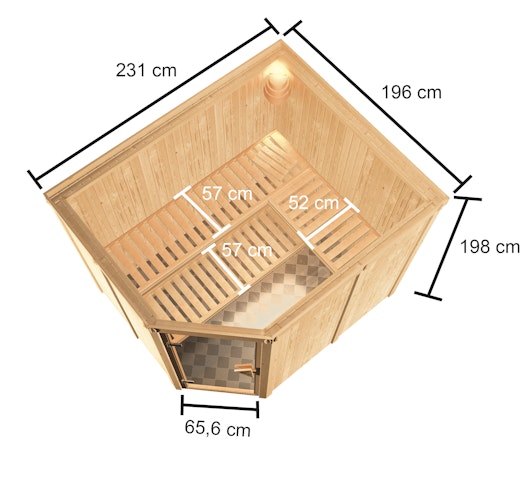 Karibu Woodfeeling Sauna Horna - 68 mm Aktionssauna inkl. gratis Saunaofen im Wert von 599,99 €