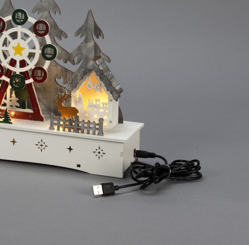 Konstsmide Weihnachtsbeleuchtung LED Holzsilhouette Weihnachtsdorf, batteriebetrieben