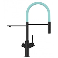 3 Wege Wasserhahn Küchenarmatur, BOD, mit 360° schwenkbarem Auslauf, abnehmbare 2 strahl Handbrause, Schwarz Matt / Türkis