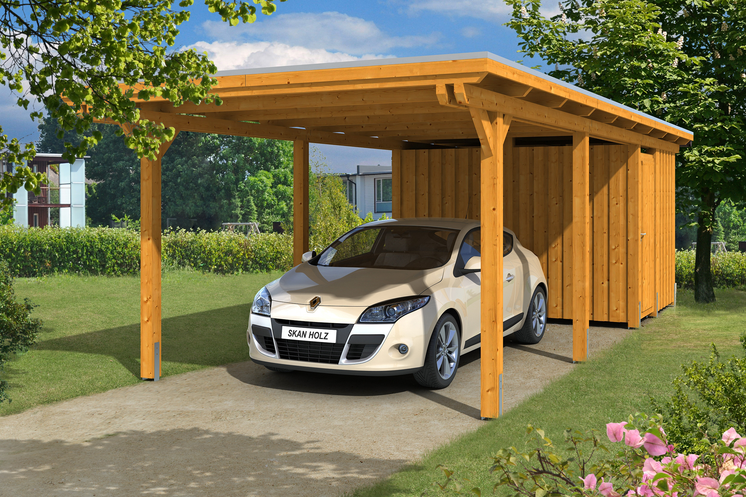 Skan Holz Emsland Flachdach Carport-354x846cm-eiche hell Holzcarport
