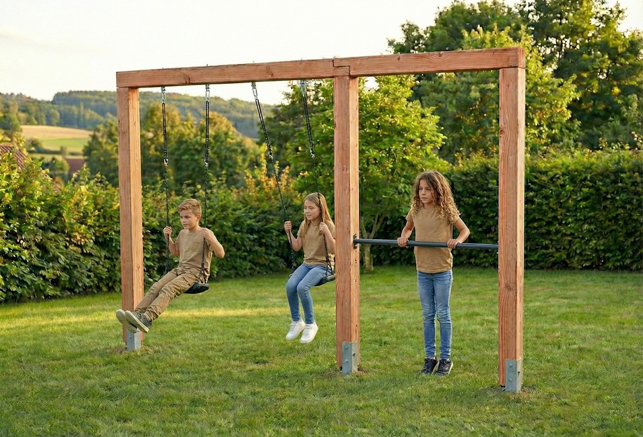 EXIT Linea Massiv 140 doppelte Holzschaukel mit Reckstange