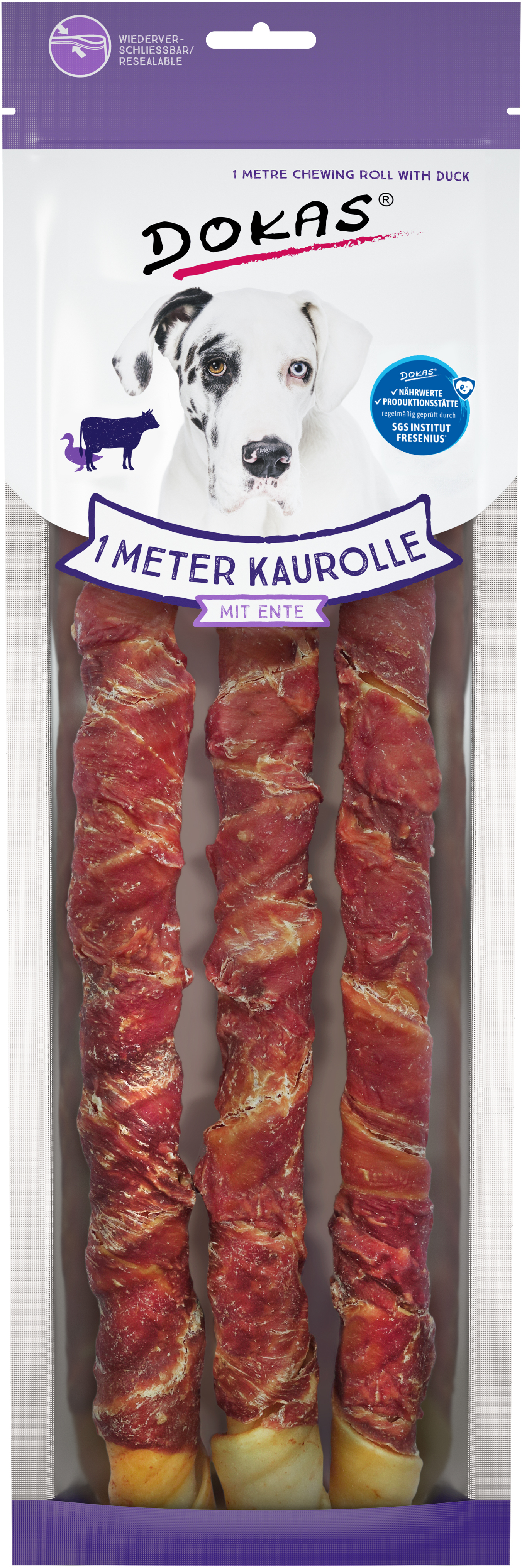 Dok Dog Snack 1 m Kaurolle mit Ente 315g