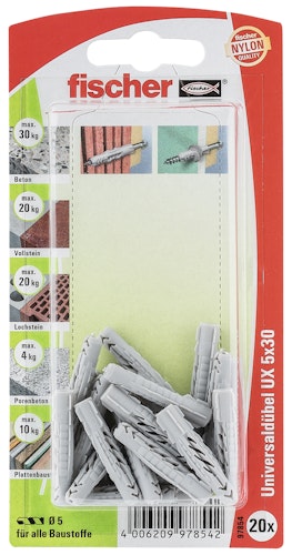 FISCHER Universaldübel UX 5x30 K (20 Stück)