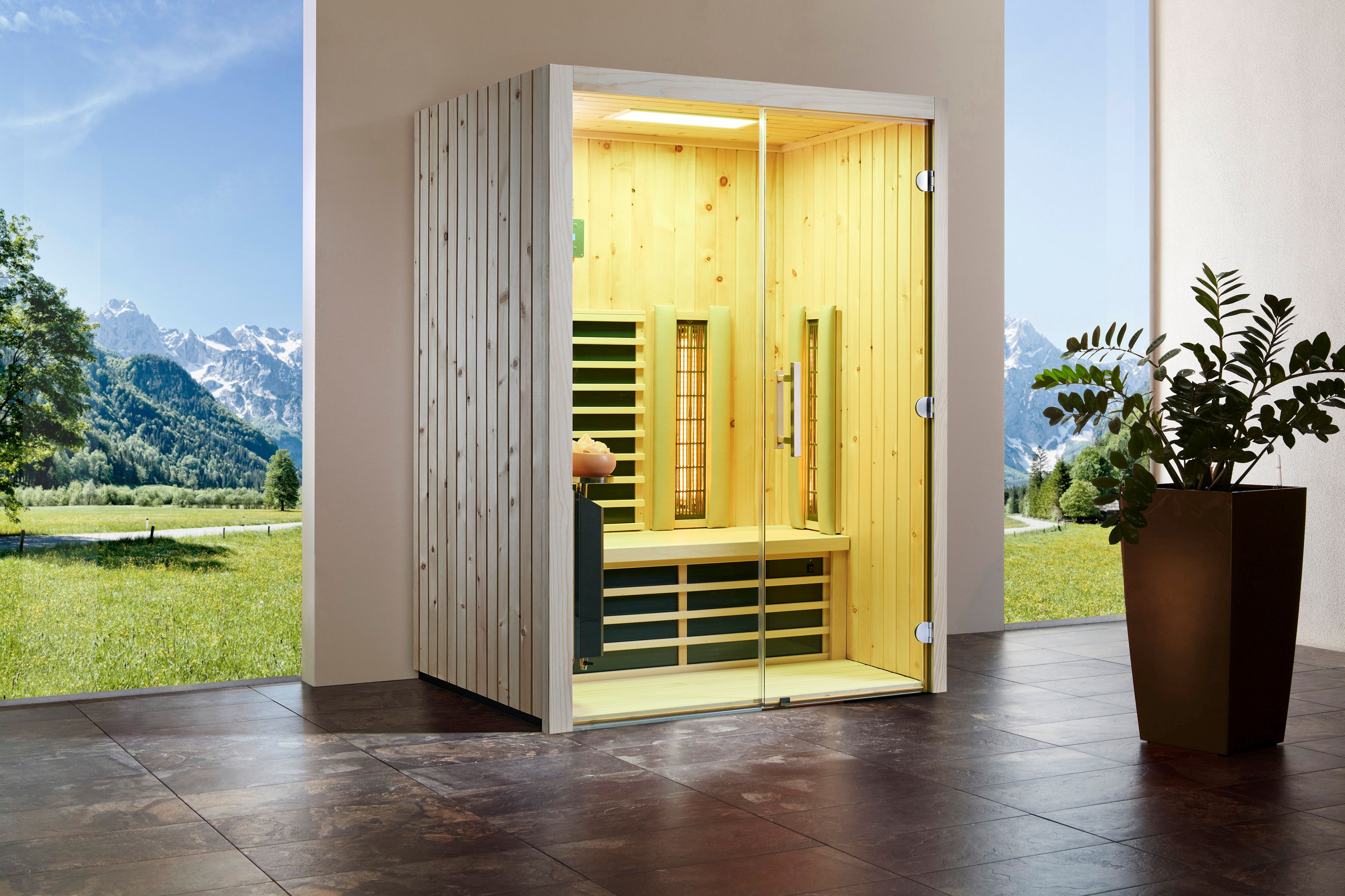 Infraworld Infrarotkabine TrioSol Glas 145 Zirbe VG inkl. 5-teiligem gratis Zubehörset